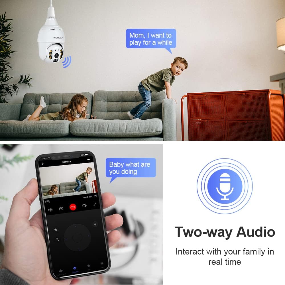 2K 3.0MP Light Bulb Camera with E27 Connector, Wireless PTZ Security Camera Motion Auto Tracking, Two Way Audio, Night Vision, Tuya 360 Degree Panoramic WiFi IP Camera Pack of 2 S906601