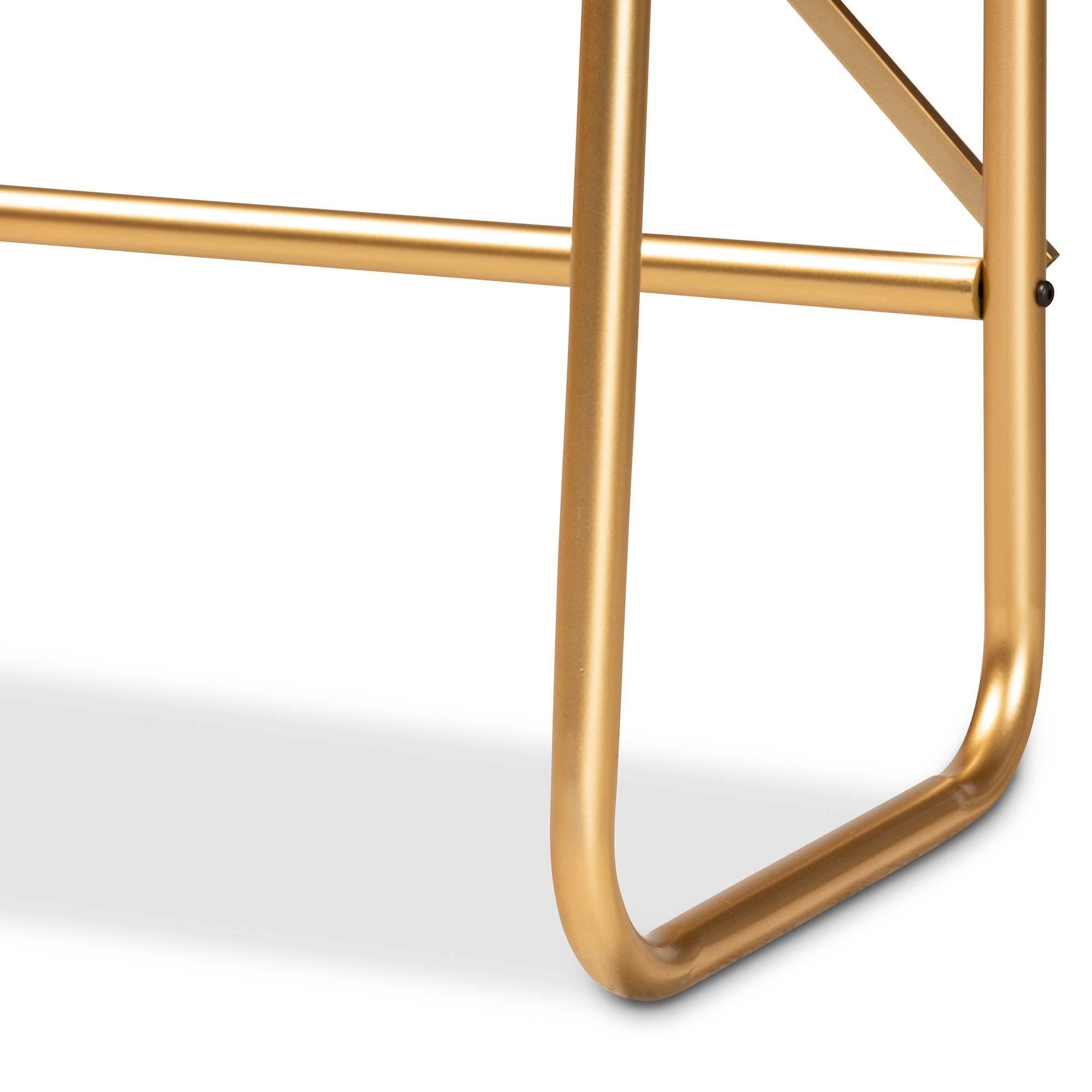 Brushed Gold Finished Metal and Natural Brown Finished Wood 2-Tier Over Bed Twin Size Storage Y70665