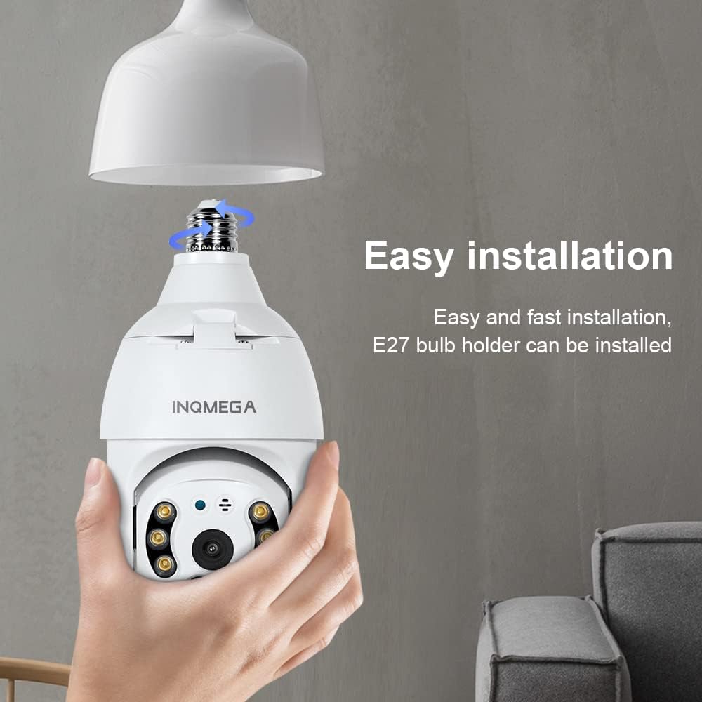 2K 3.0MP Light Bulb Camera with E27 Connector, Wireless PTZ Security Camera Motion Auto Tracking, Two Way Audio, Night Vision, Tuya 360 Degree Panoramic WiFi IP Camera Pack of 2 S906601