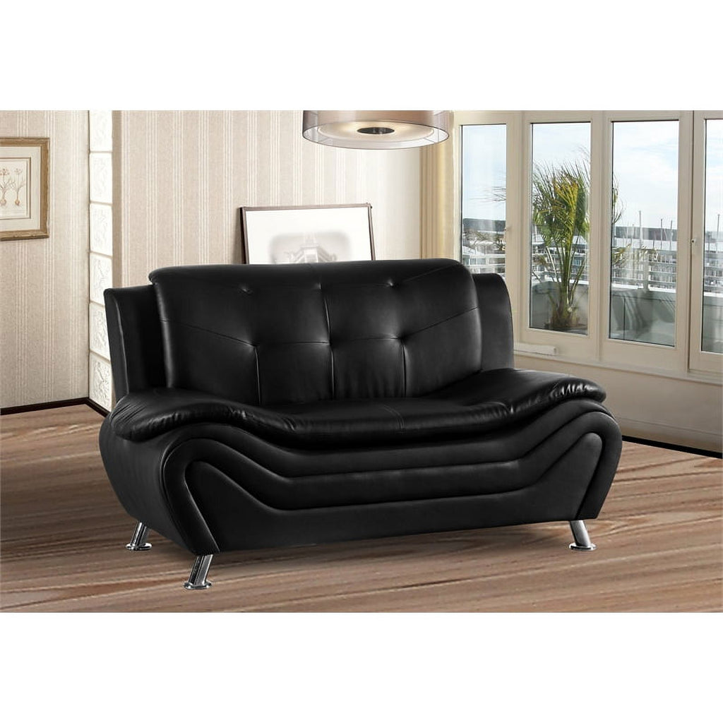 3-Piece Faux Leather Loveseat and 2 Club Chairs Set in Black B124
