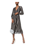 Silver Floral Long Sleeve Midi Wrap Dress M437647