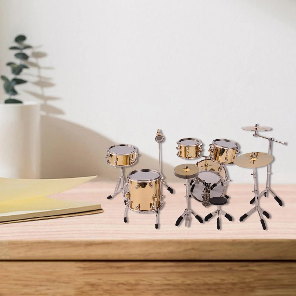 Gold Miniature Drum Set Dollhouse Ornament Photography Props R2829