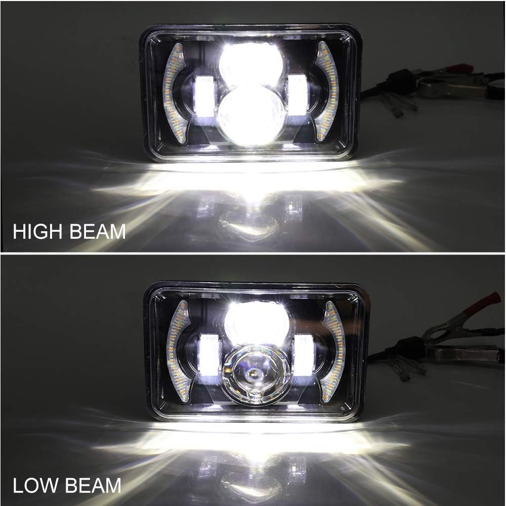 2pcs 4x6 Inch LED Headlights Sealed Beam 80W Amber Halo Rectangular O194