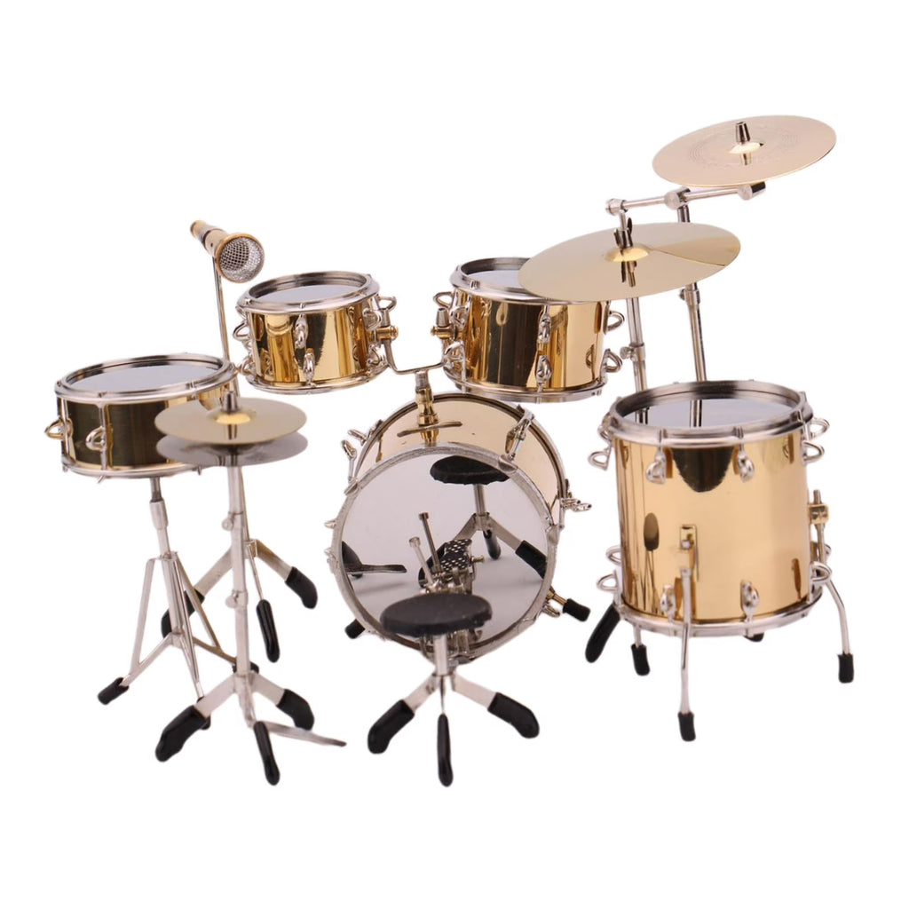 Gold Miniature Drum Set Dollhouse Ornament Photography Props R2829