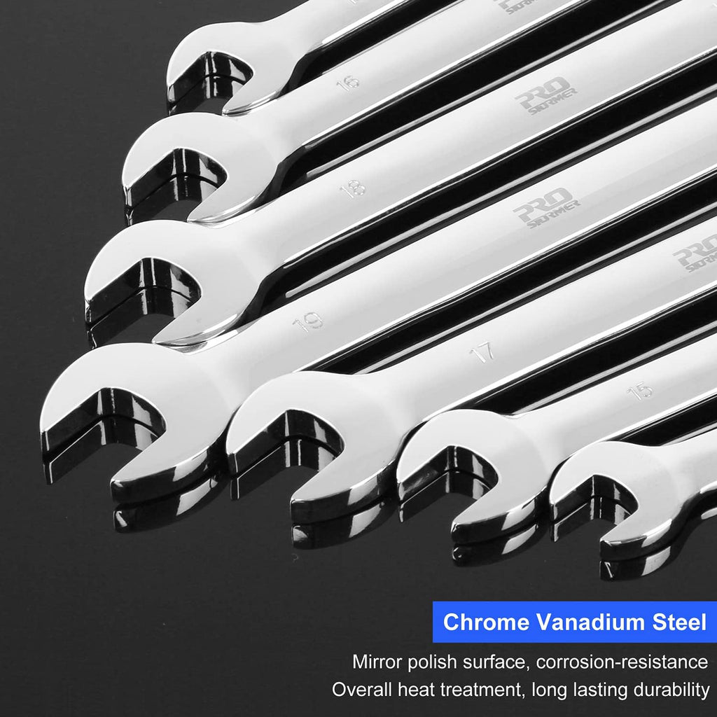 14-Piece Ratcheting Wrench Set Metric Chrome Vanadium Steel Combination Ended Spanner Kit with Storage Case S9399