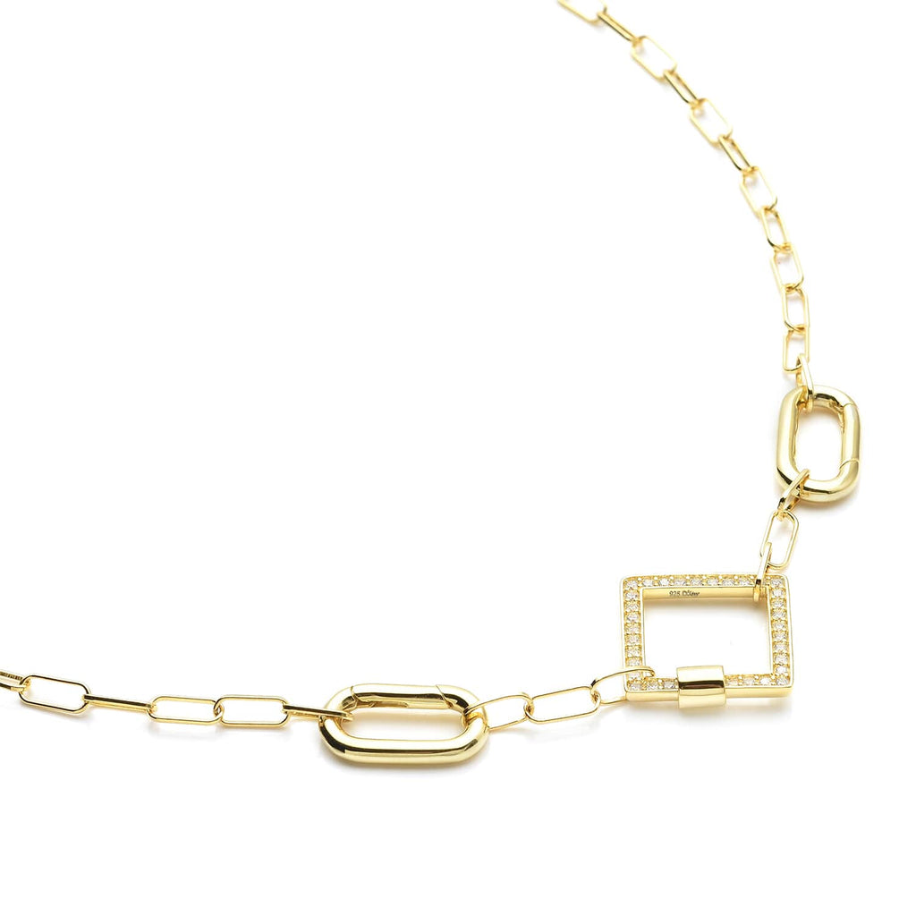 Diamond Enhancer Charm Necklace 925 Sterling Silver 14K Yellow Gold Plated Paperclip Chain Jewelry 18" Y392941