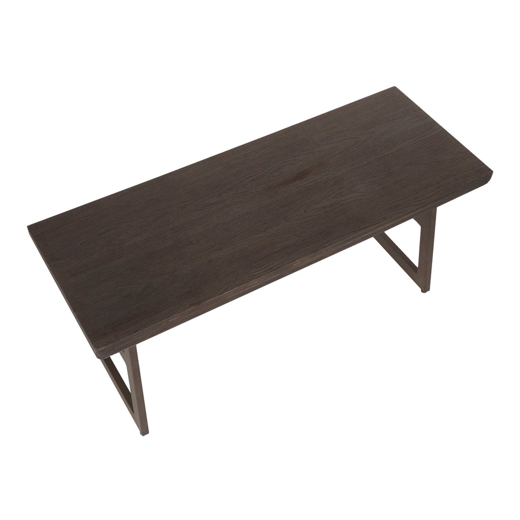Antique Espresso Metal and Wood Industrial Bench W822