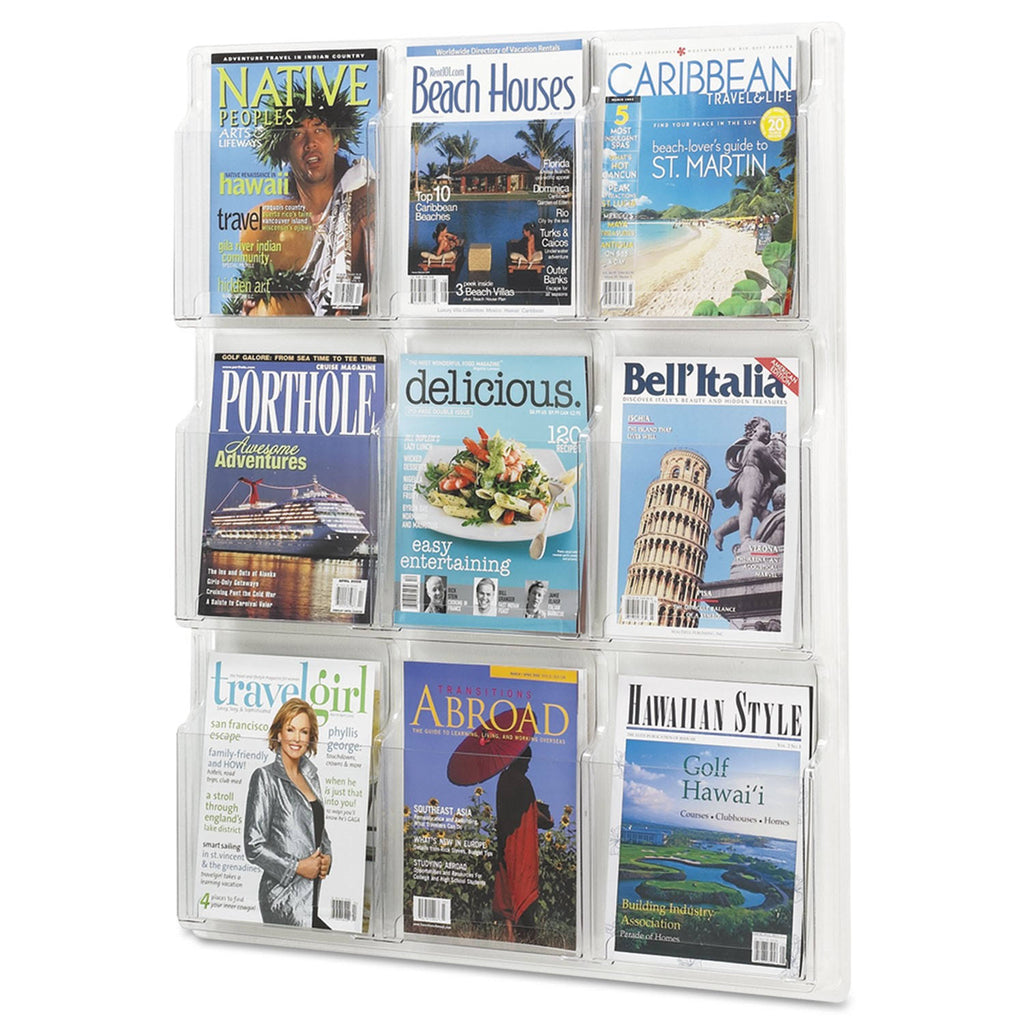 Clear 9 Compartment Wall Mount Literature Holder P22209
