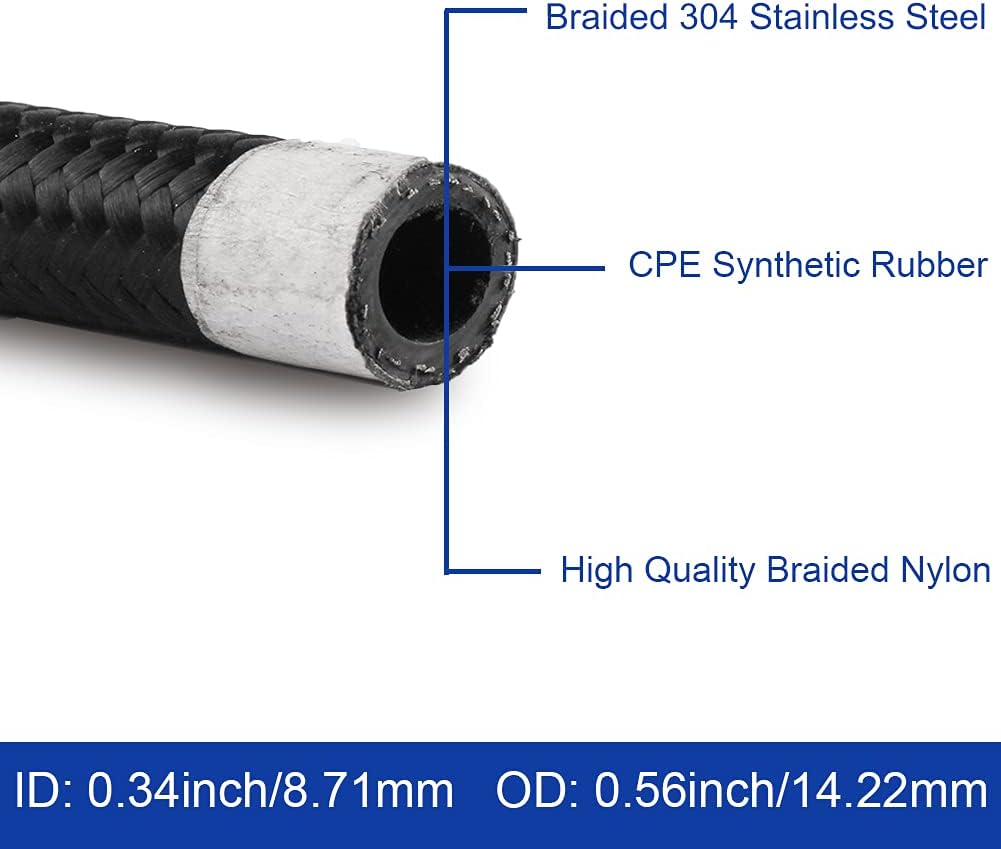 3/8 6AN Fuel Line 10ft High Pressure Nylon Braided Stainless Steel Hose Fitting Kit Pack of 2 V956587