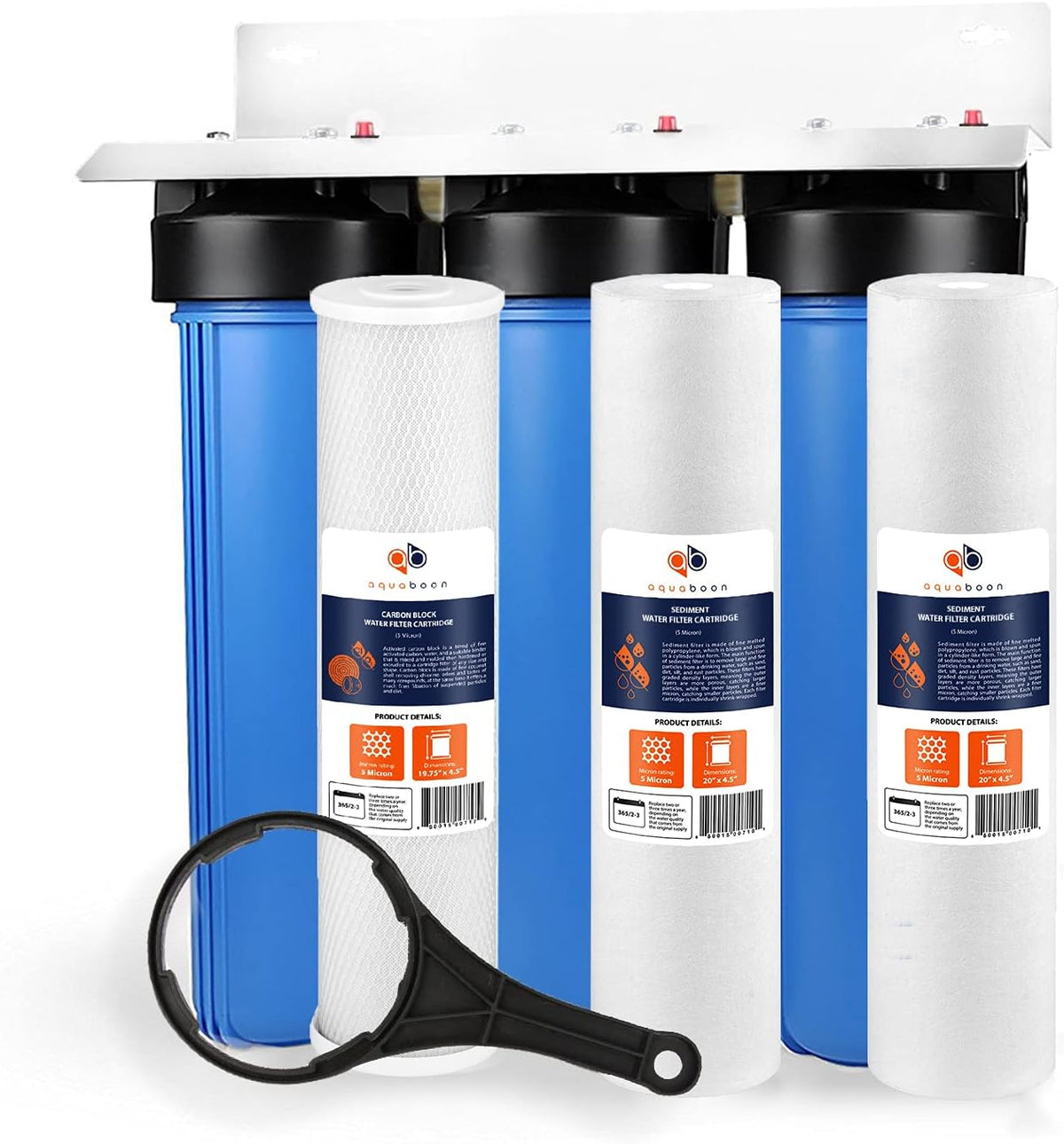 20” x 4.5” 3-Stage Whole House Water Filter System with Bracket, Sediment And Carbon 5 Micron R317761