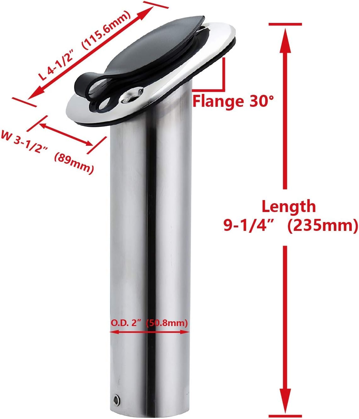 Stainless Steel 30 Degree Flush Mount Boat Fishing Rod Holder with Rubber Cap, PVC Liner & Gasket Pack of 2 Q6843