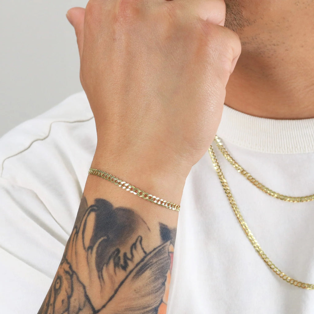 10k Yellow Gold 3mm Solid Cuban Curb Link Chain Bracelet or Anklet A5461