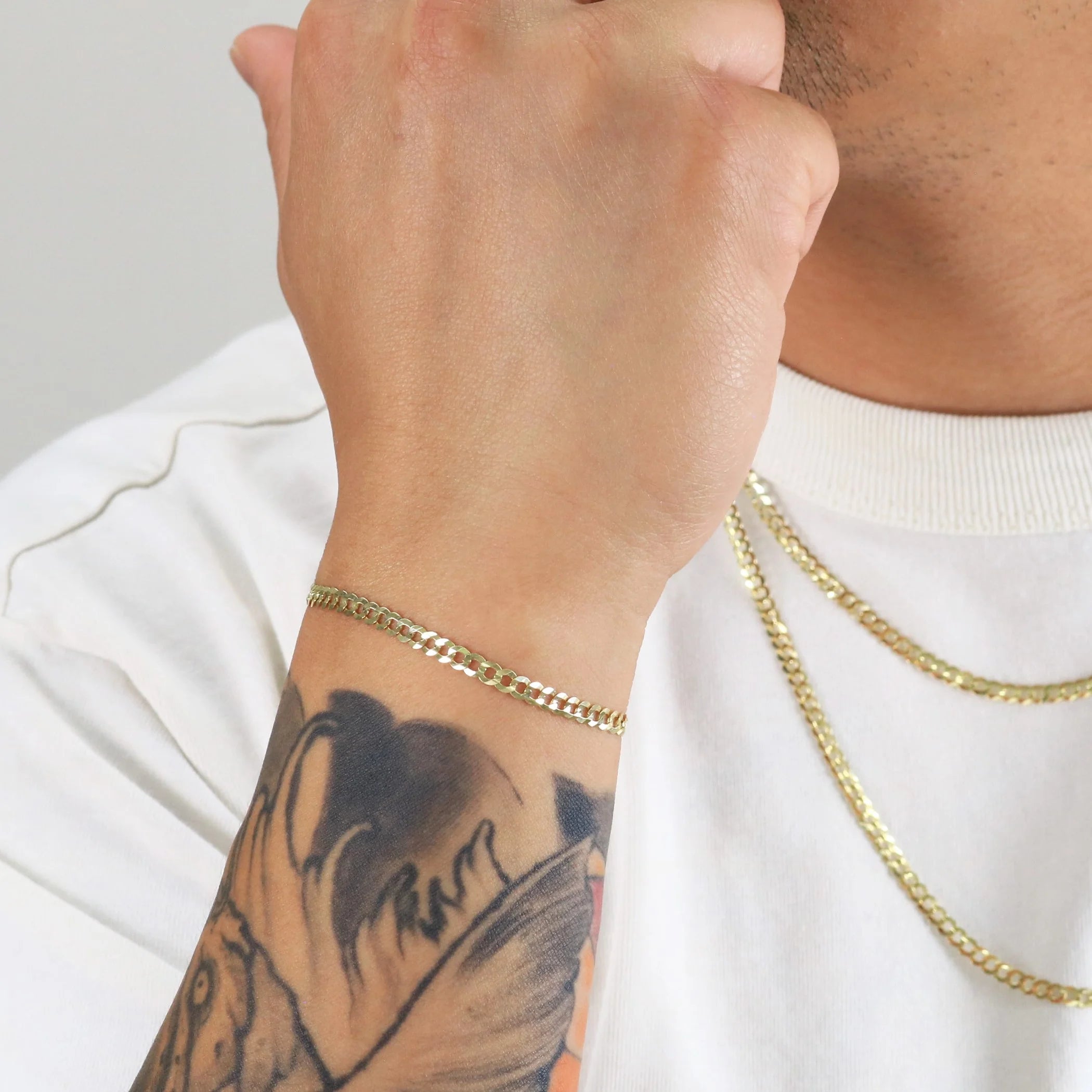 10k Yellow Gold 3mm Solid Cuban Curb Link Chain Bracelet or Anklet A5461
