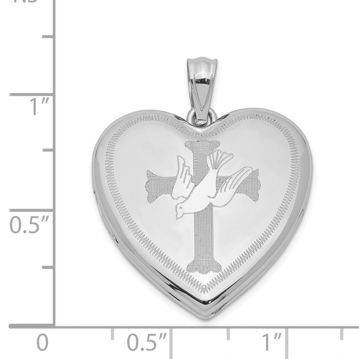 Sterling Silver Rhodium-plated Dove Cross Heart Locket T41005
