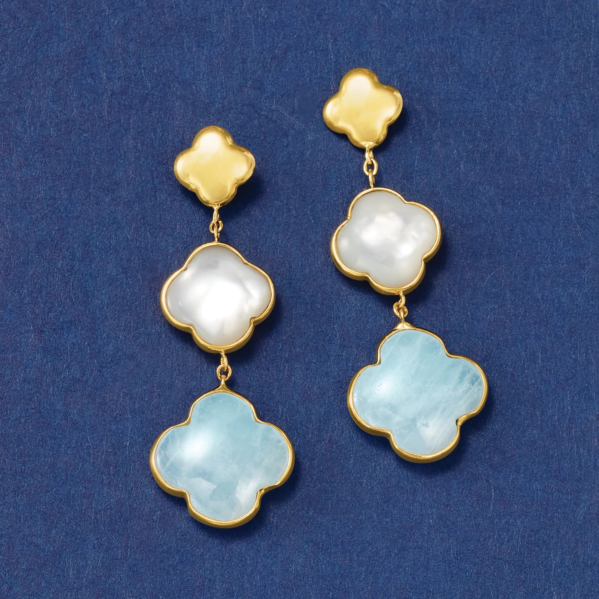 Aquamarine Clover Drop Earrings in 14kt Yellow Gold L230