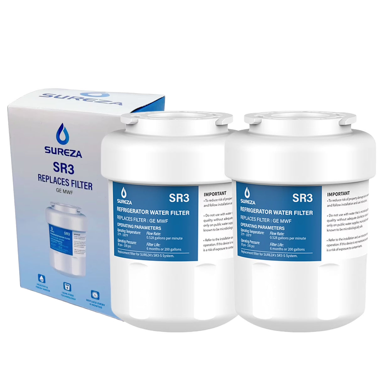 2 Pack MWF Water Filters for GE Refrigerators N341