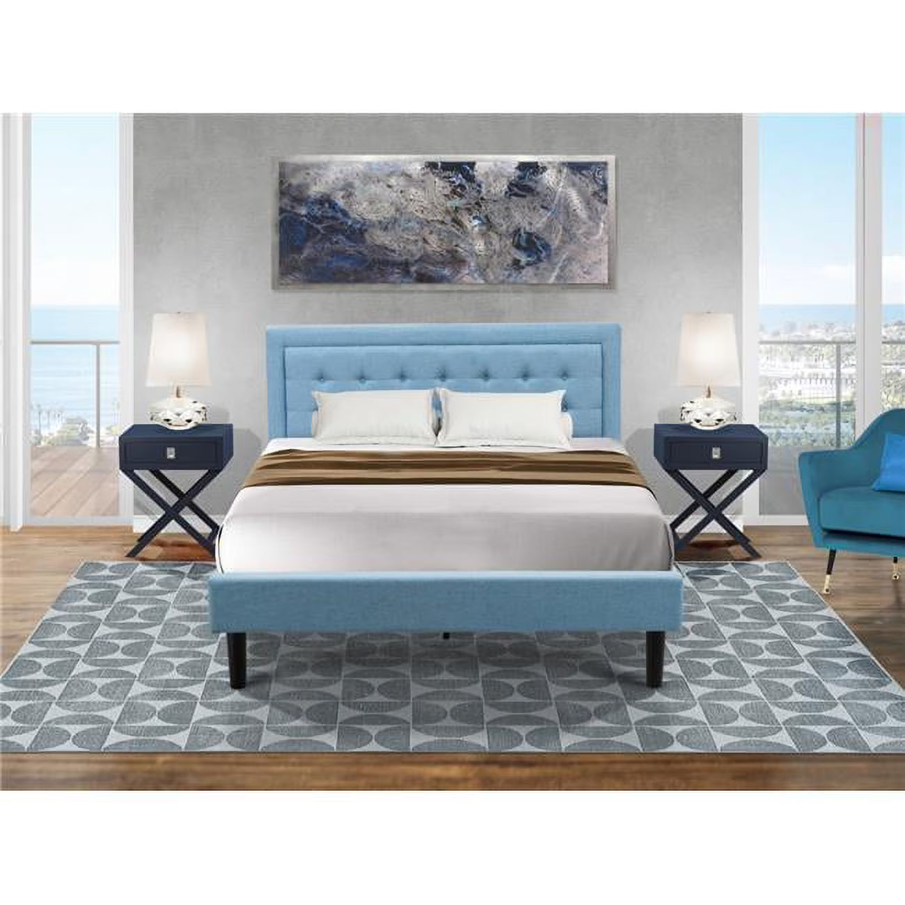 3 Piece Wooden Furniture Set - Denim Blue, Black & Navy Blue N498