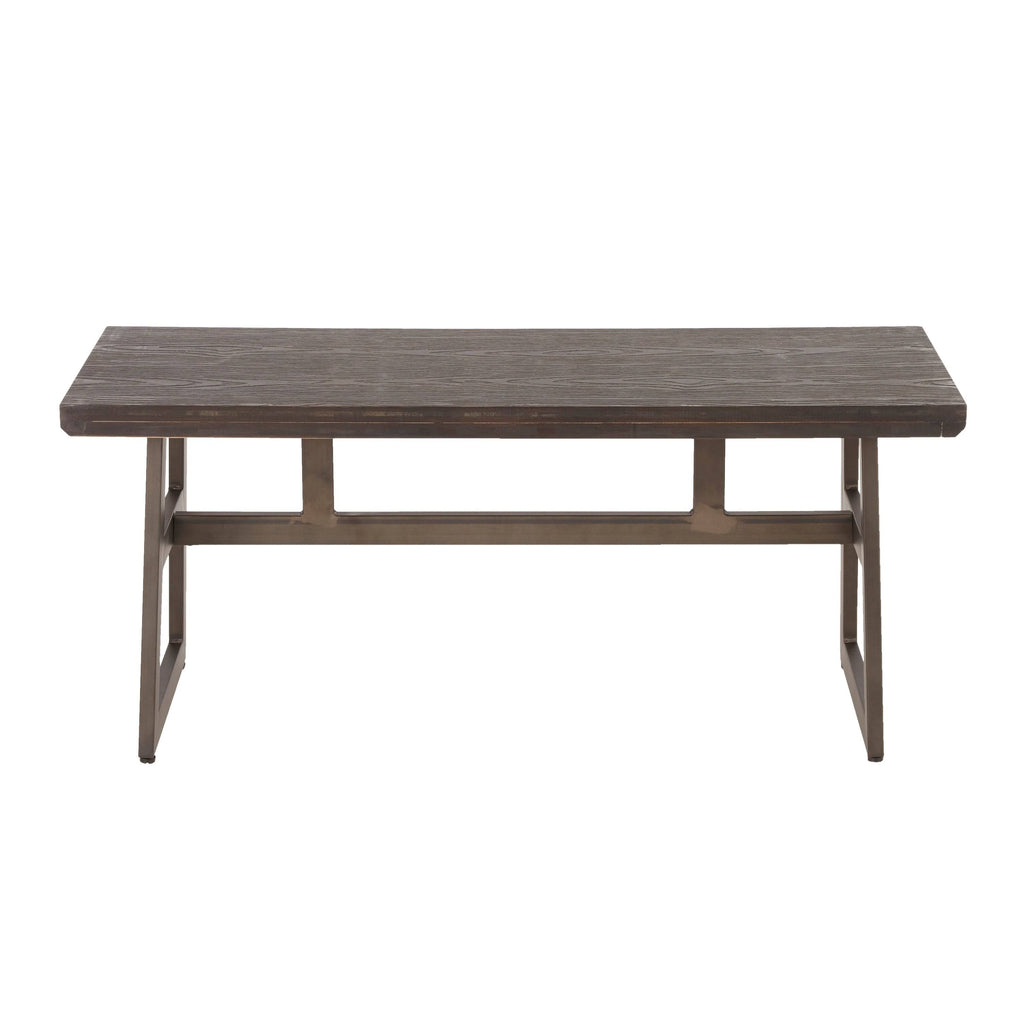 Antique Espresso Metal and Wood Industrial Bench W822