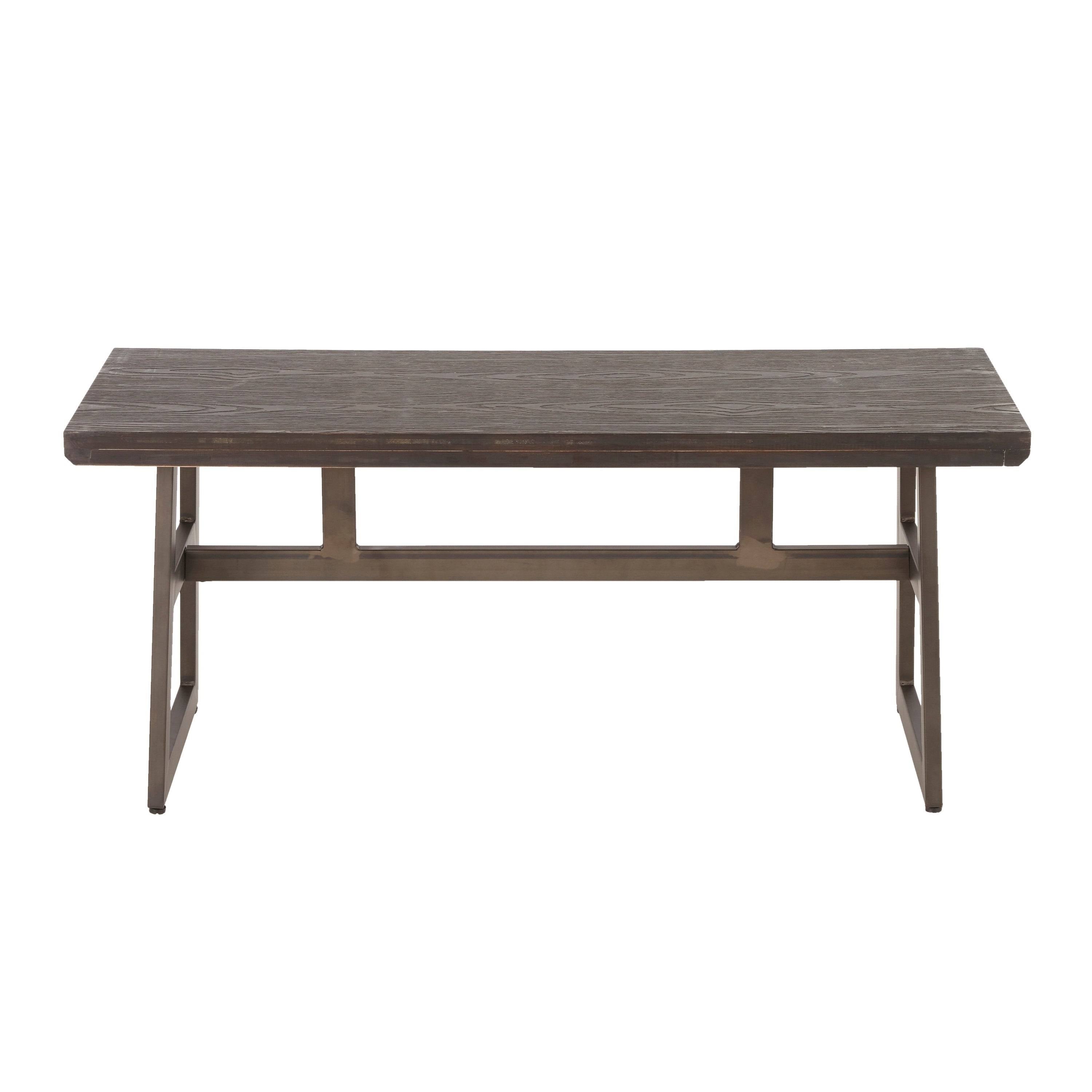 Antique Espresso Metal and Wood Industrial Bench W822