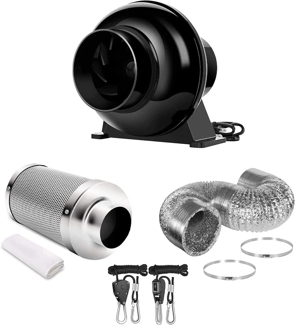 4 Inch 195 CFM Inline Fan with Carbon Filter and 8 Feet Ducting J66596