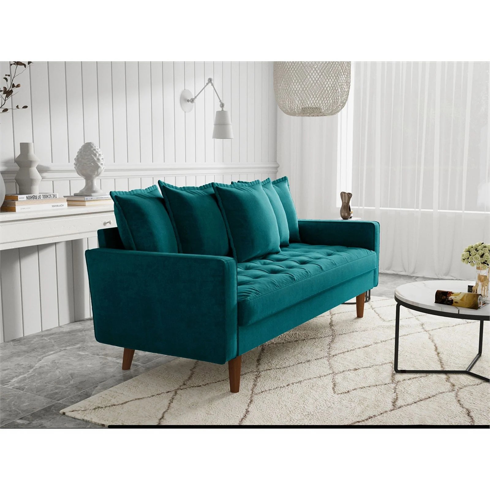 Teal Velvet Upholstered Sofa F628418