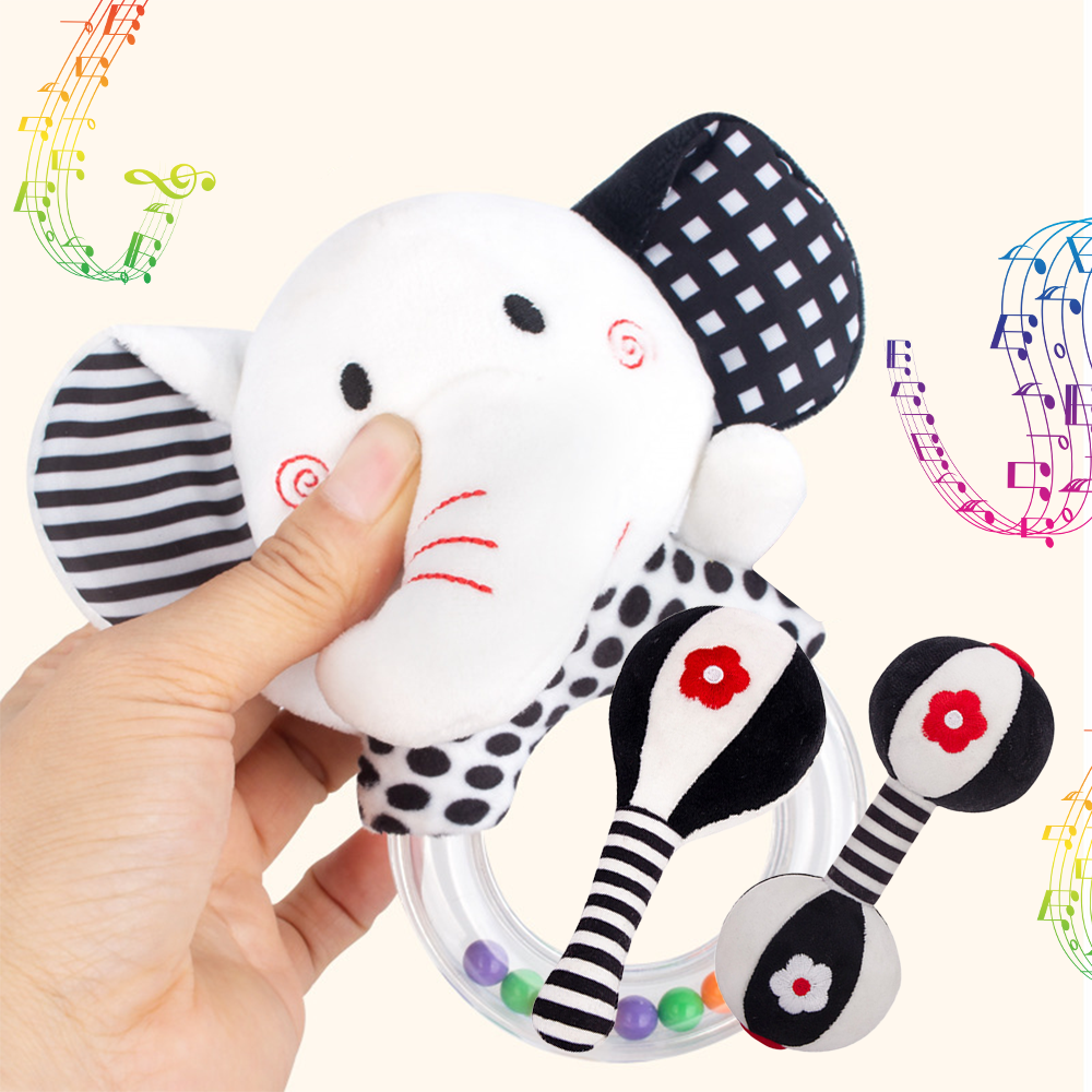 3Pcs Black & White Baby Rattles Set L68730