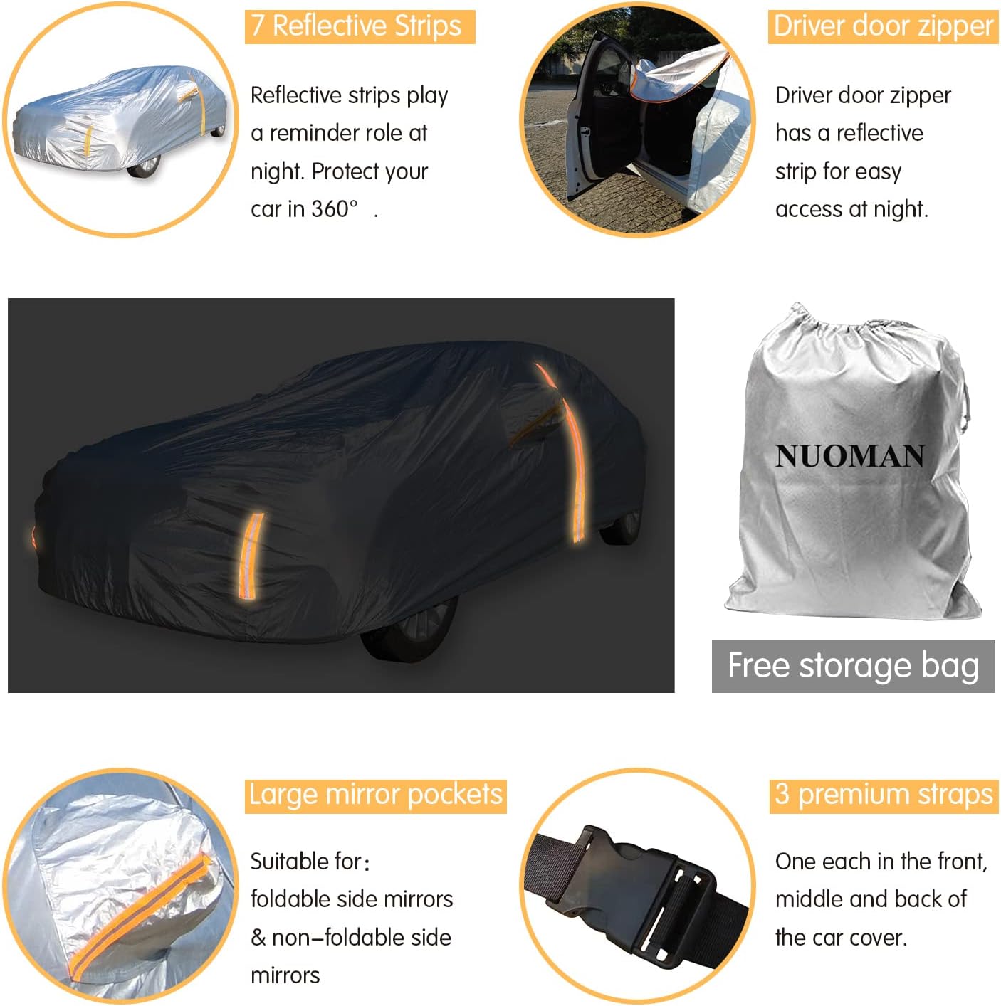 6 Layers Waterproof Outdoor Full Cover Car Cover with Zipper Cotton O756