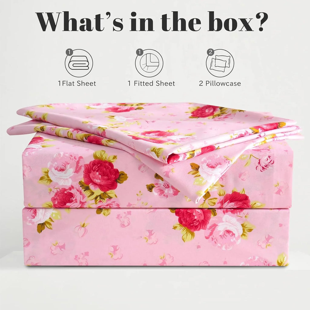 Pink Floral 4 Piece California King Microfiber Sheet Set V369011