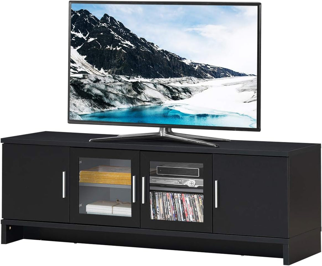 Walnut TV Stand with Glass Doors and Adjustable Shelf H17362
