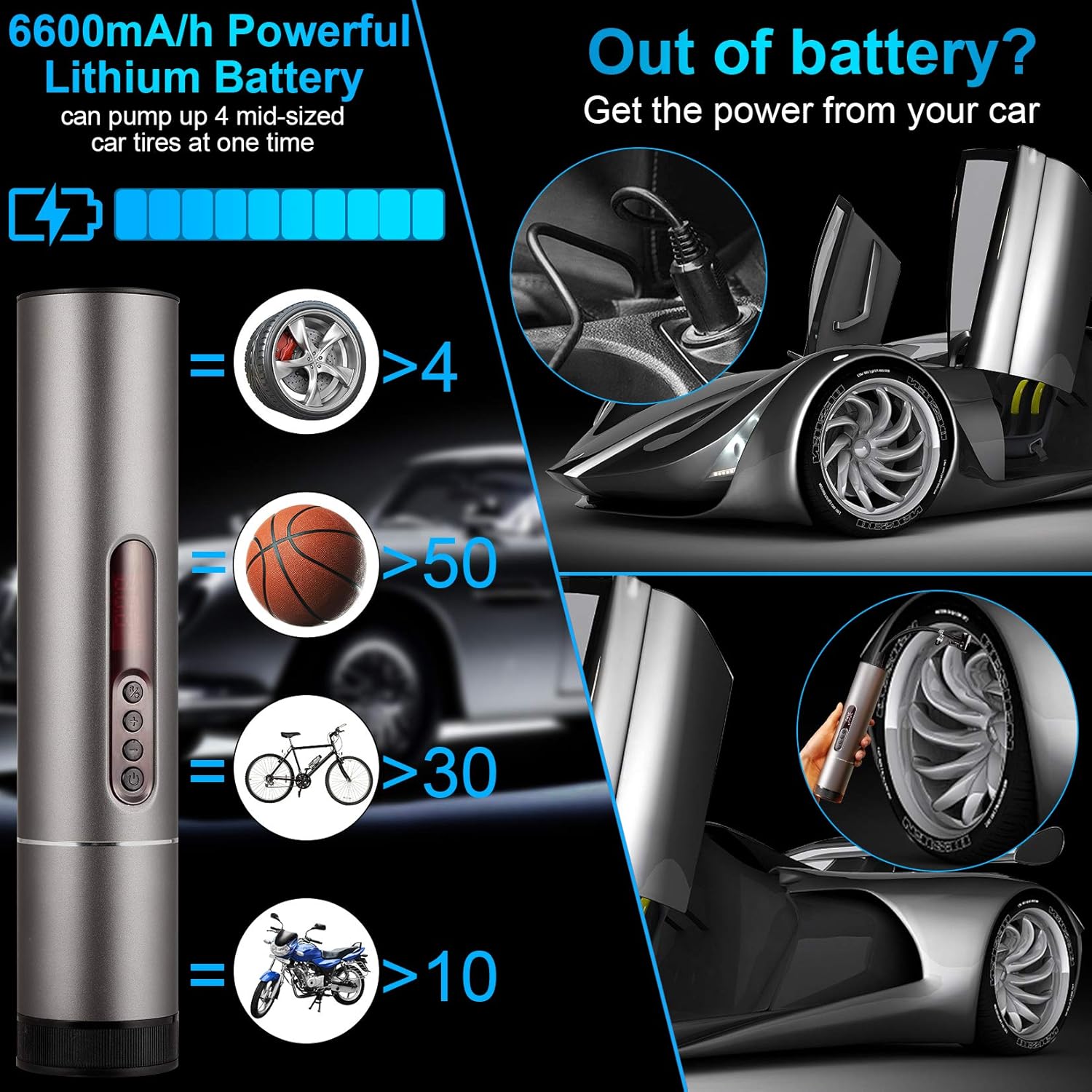 6600mAh Cordless Tire Inflator Air Compressor Pack of 2 E58098