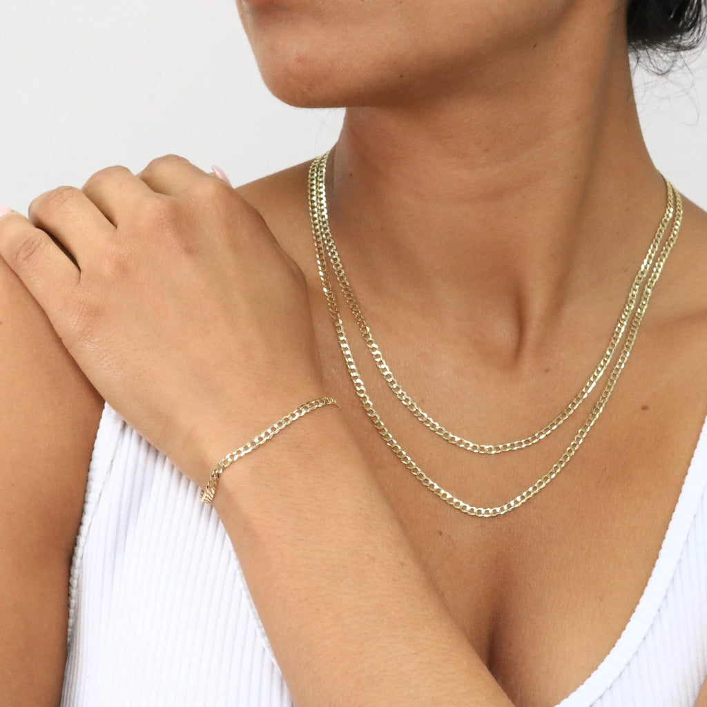 10k Yellow Gold 3mm Solid Cuban Curb Link Chain Bracelet or Anklet A5461