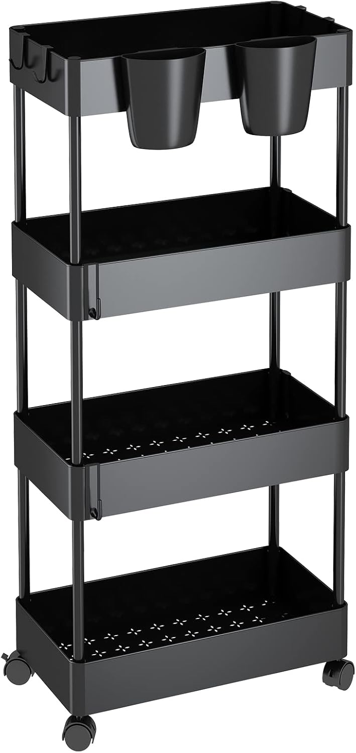Black 4-Tier Rolling Utility Cart H8321