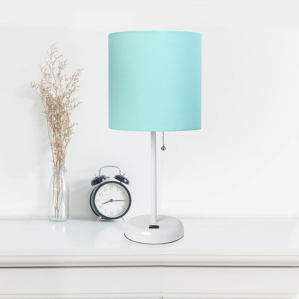 Aqua White Stick Lamp with Fabric Shade V32206