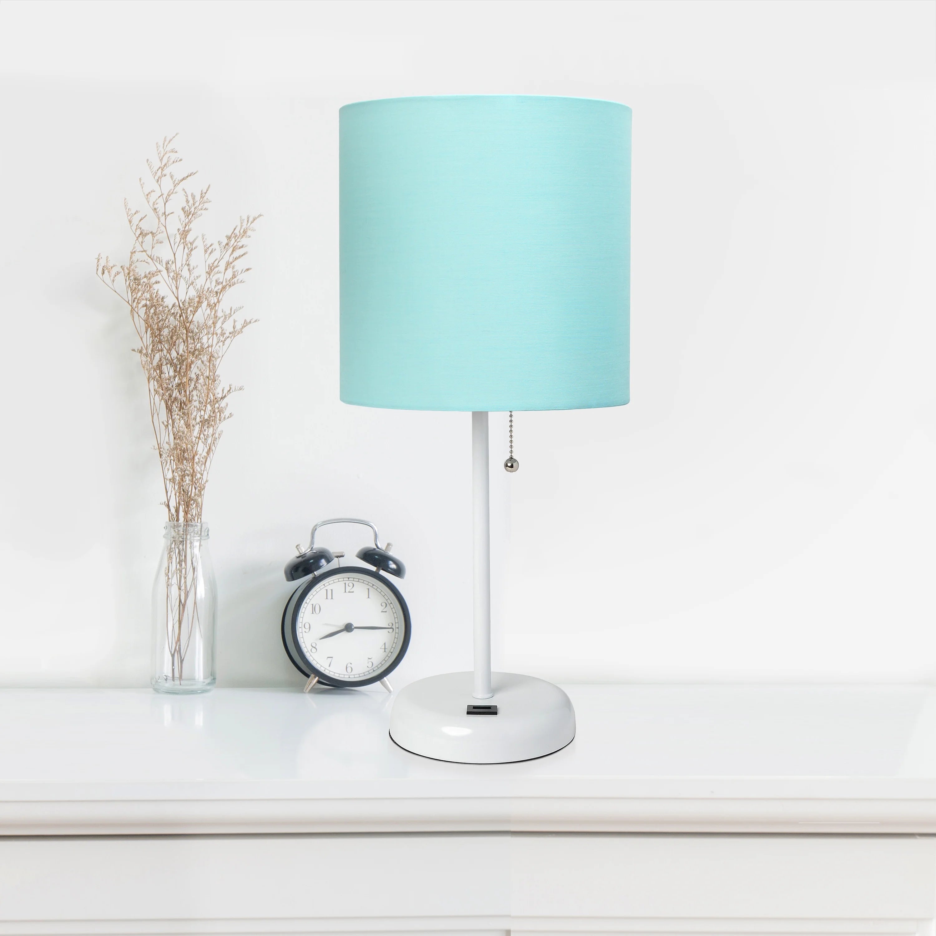 Aqua White Stick Lamp with Fabric Shade V32206