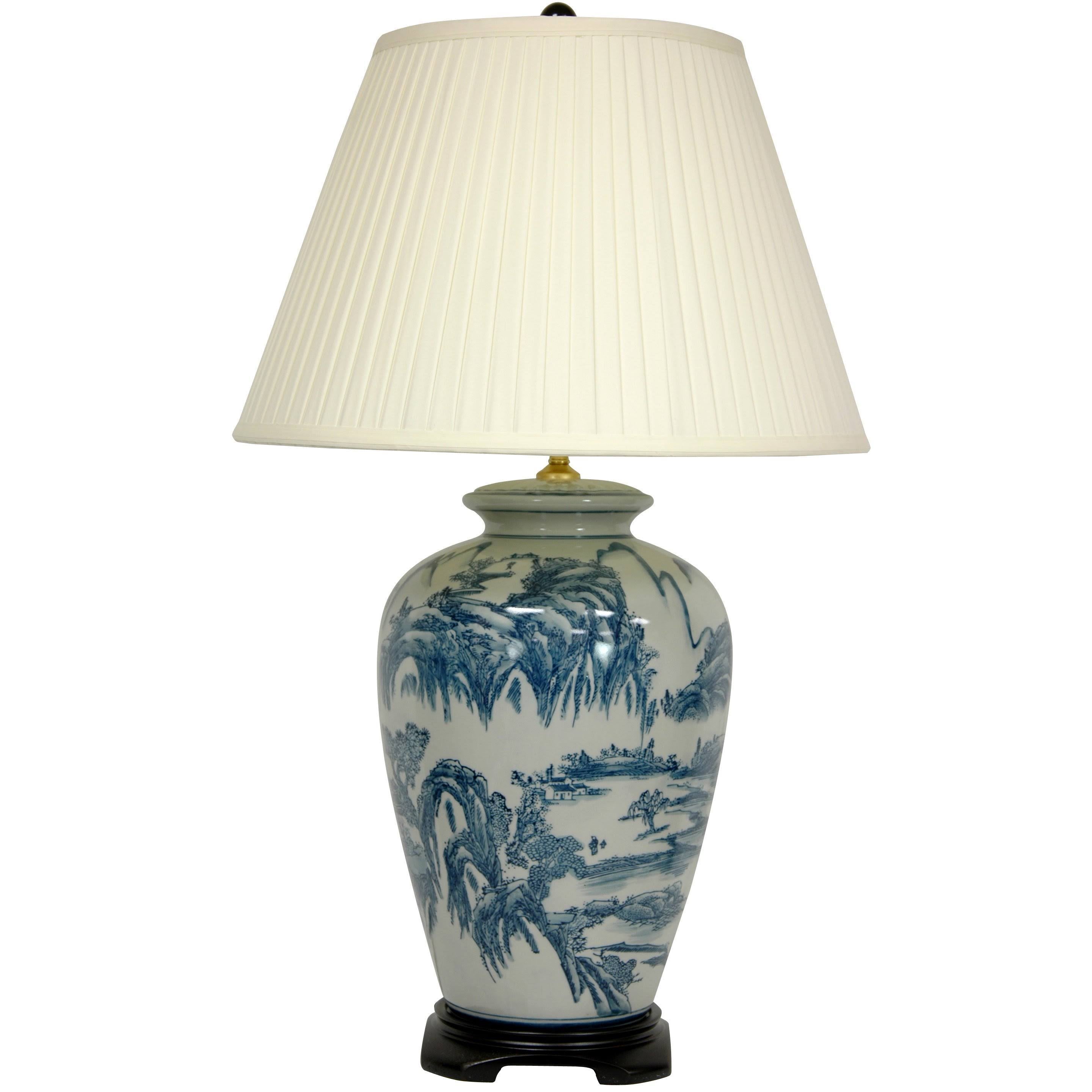 Blue and White Chinese Landscape Lamp O905