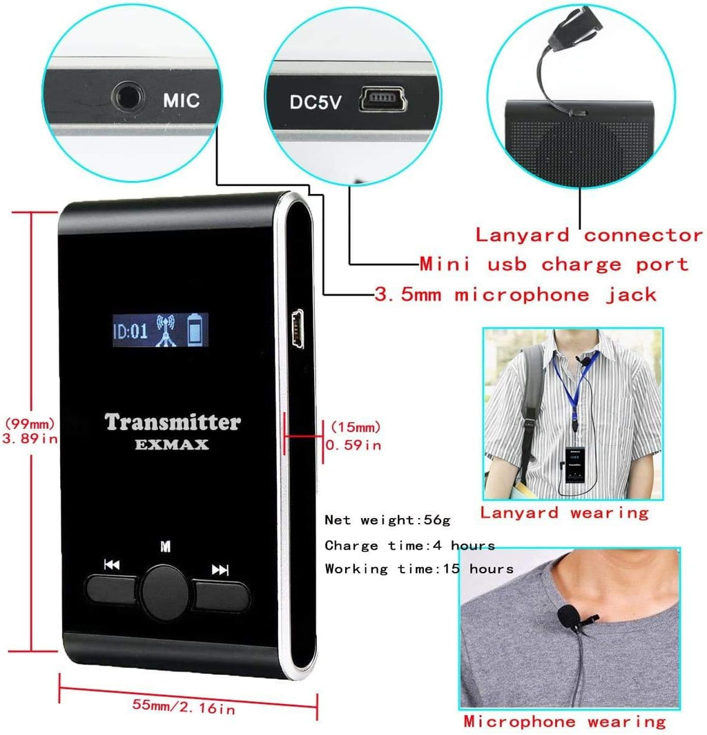 1 Transmitter 15 Receivers Wireless Tour Guide System with Charge Station X3431