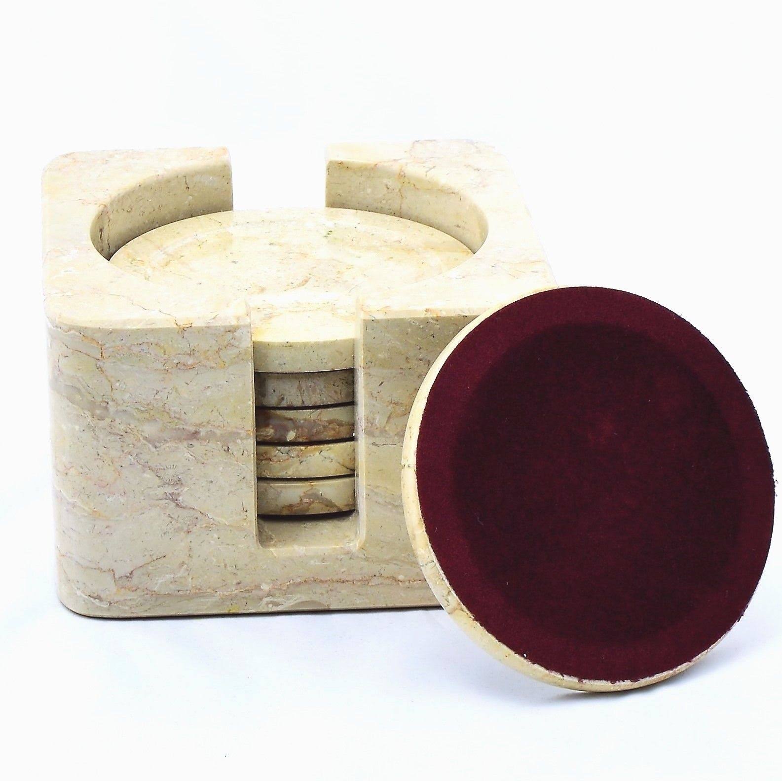 Sahara Beige Coasters with Square Holder (Set of 6) T39898