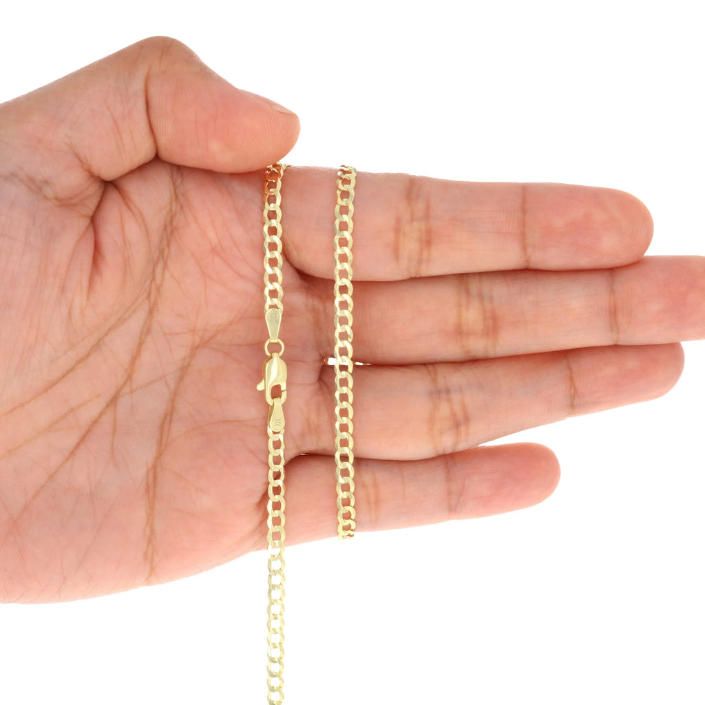 10k Yellow Gold 3mm Solid Cuban Curb Link Chain Bracelet or Anklet A5461
