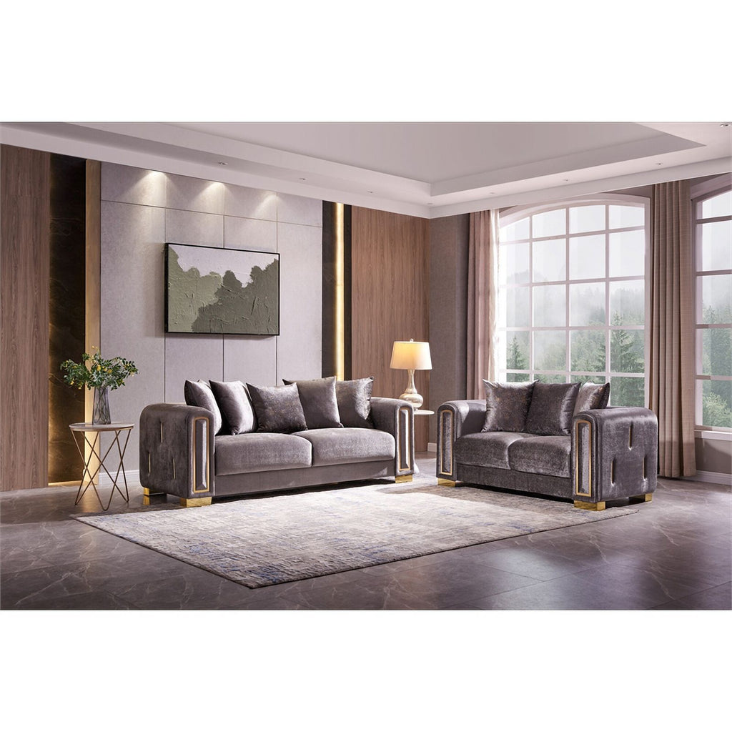 Gray Velvet 2Pc Living Room Set with Wood K341722