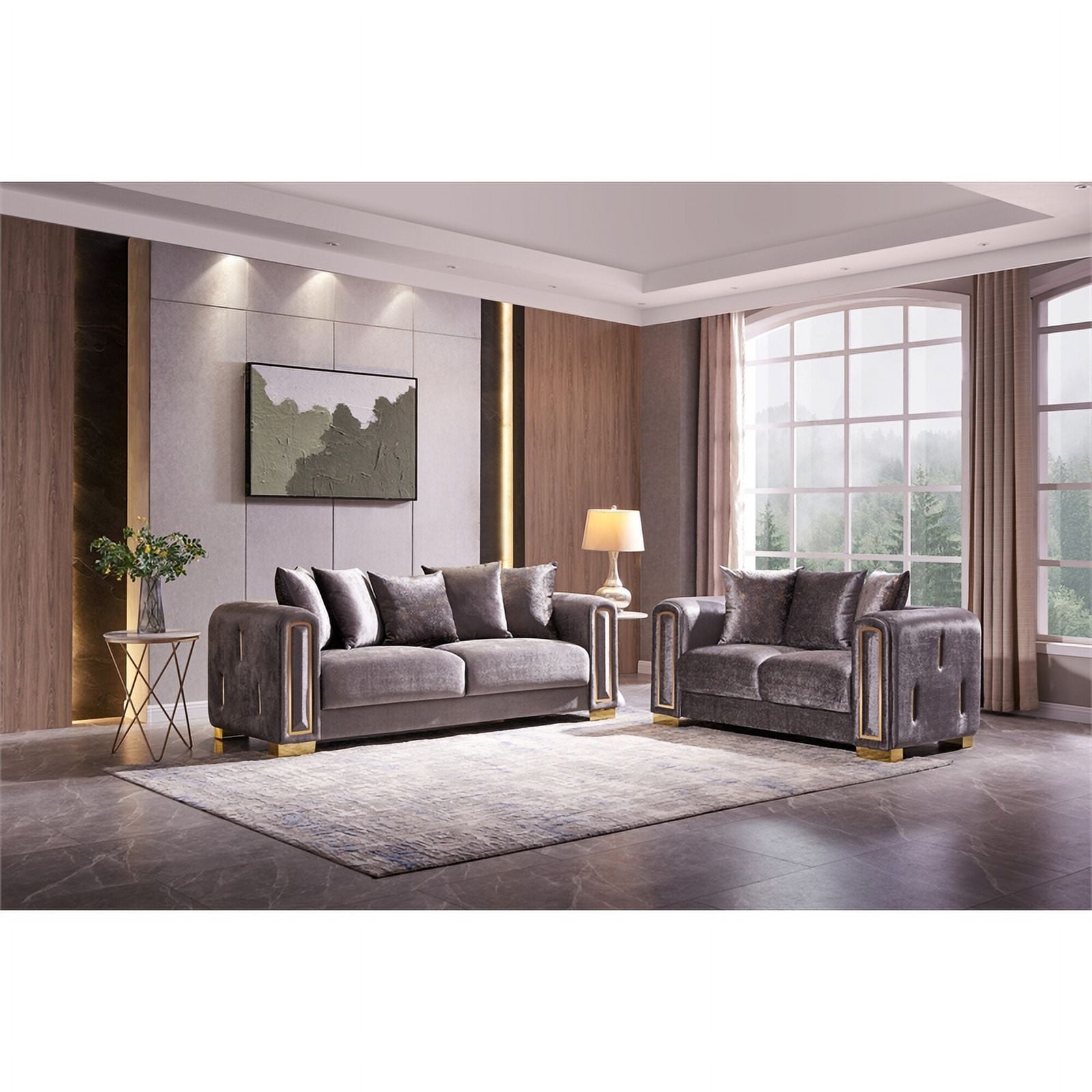 Gray Velvet 2Pc Living Room Set with Wood K341722