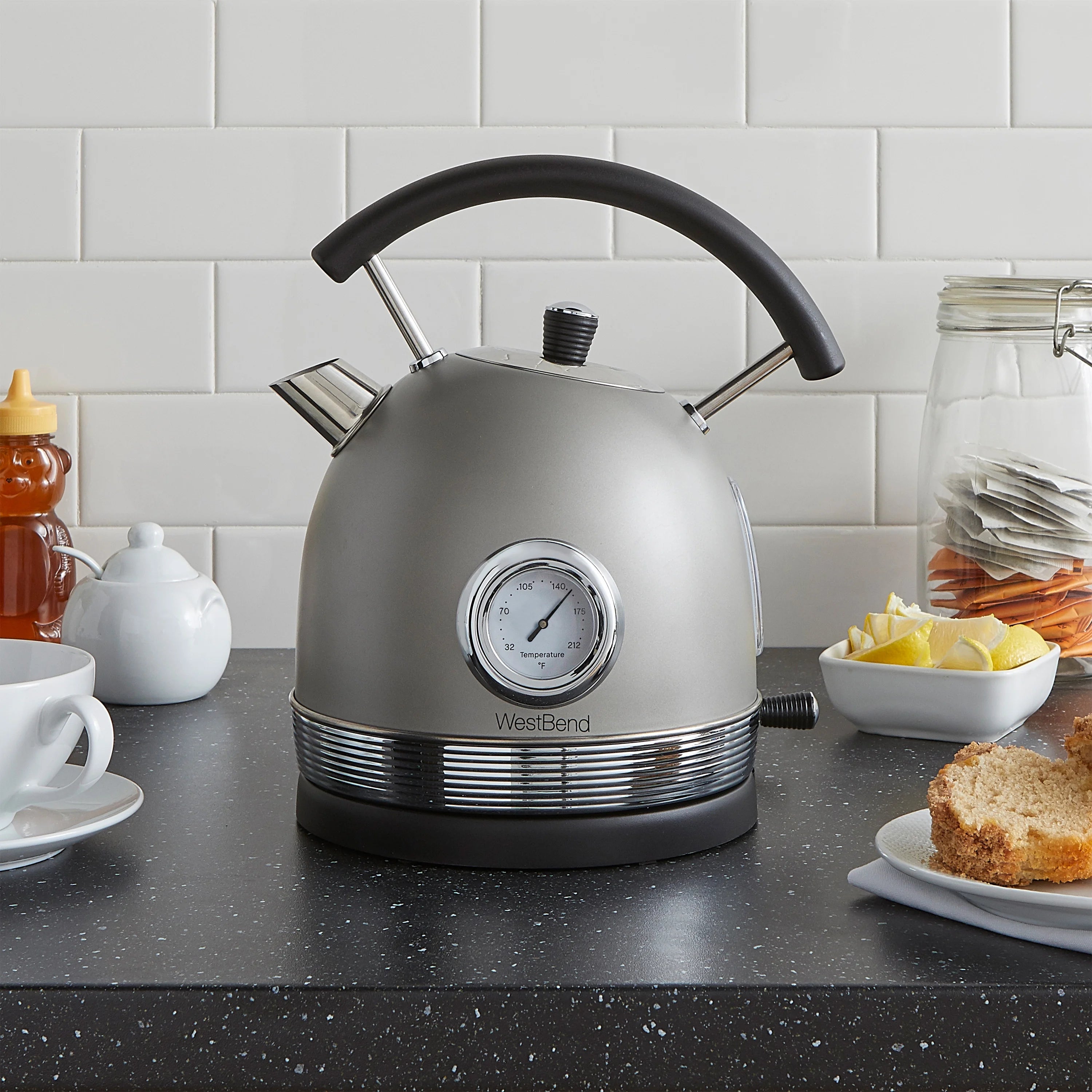 Retro-Style Electric Kettle, 1.7 Liter, 1500W, Gray F55938