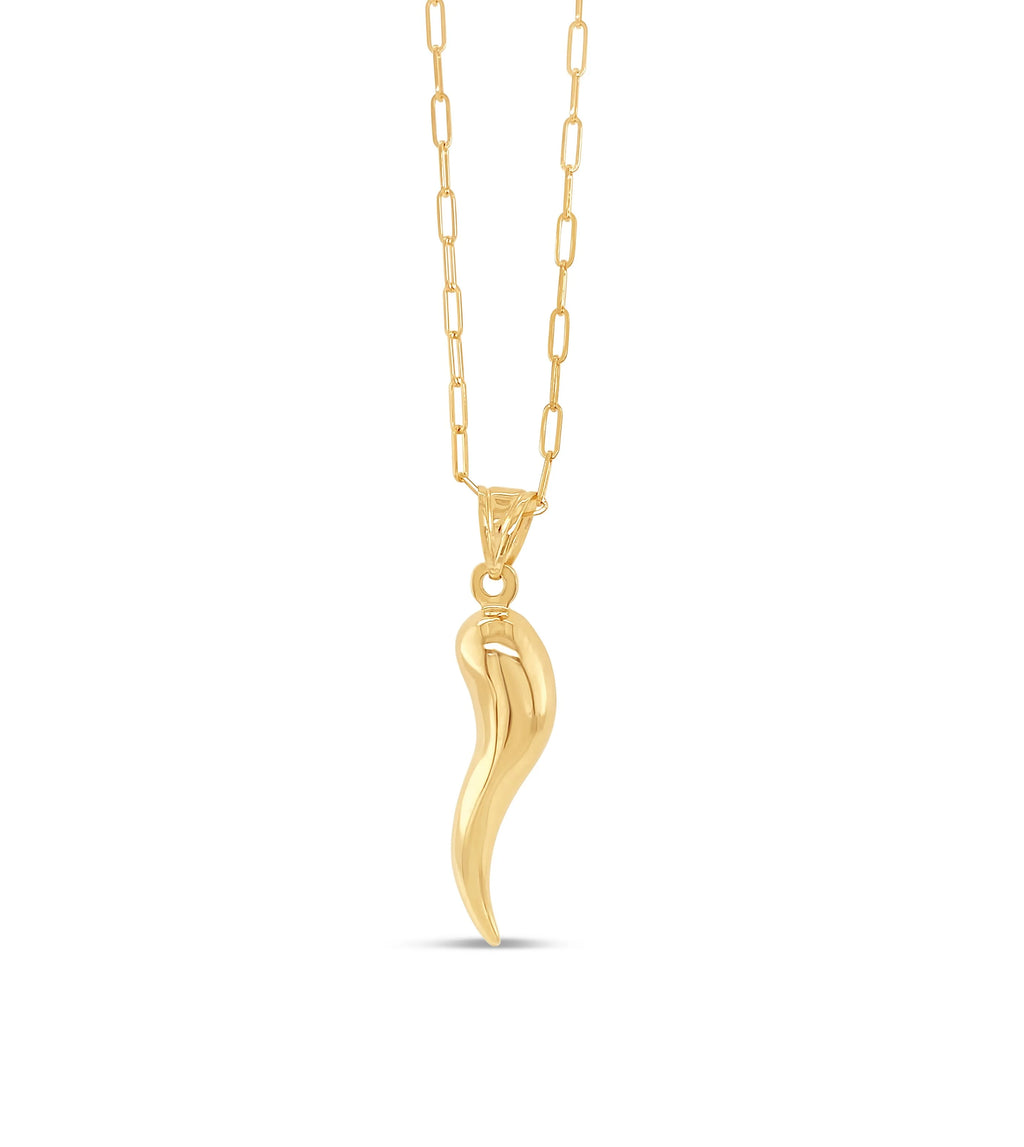 14k Yellow Gold Cornicello Charm Necklace 24inch R21490