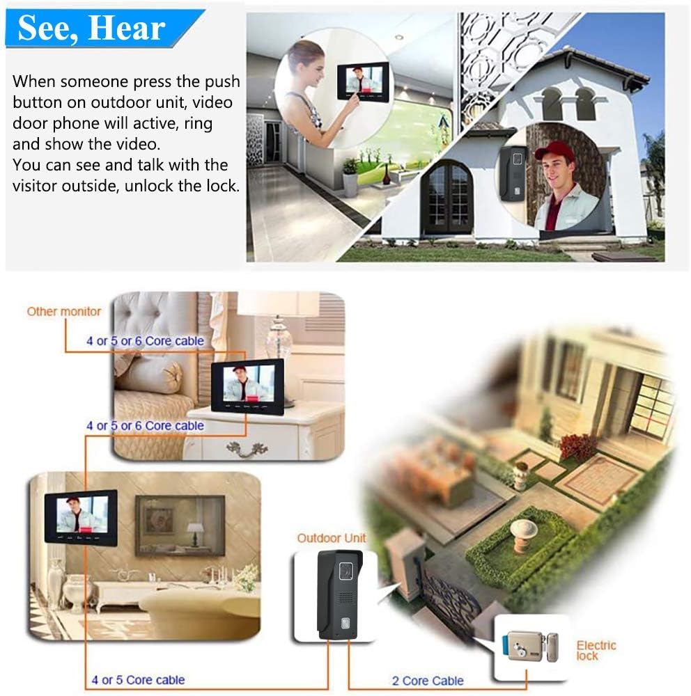 7 Inches Wired Video Door Phone System with IR Night Vision Camera W115