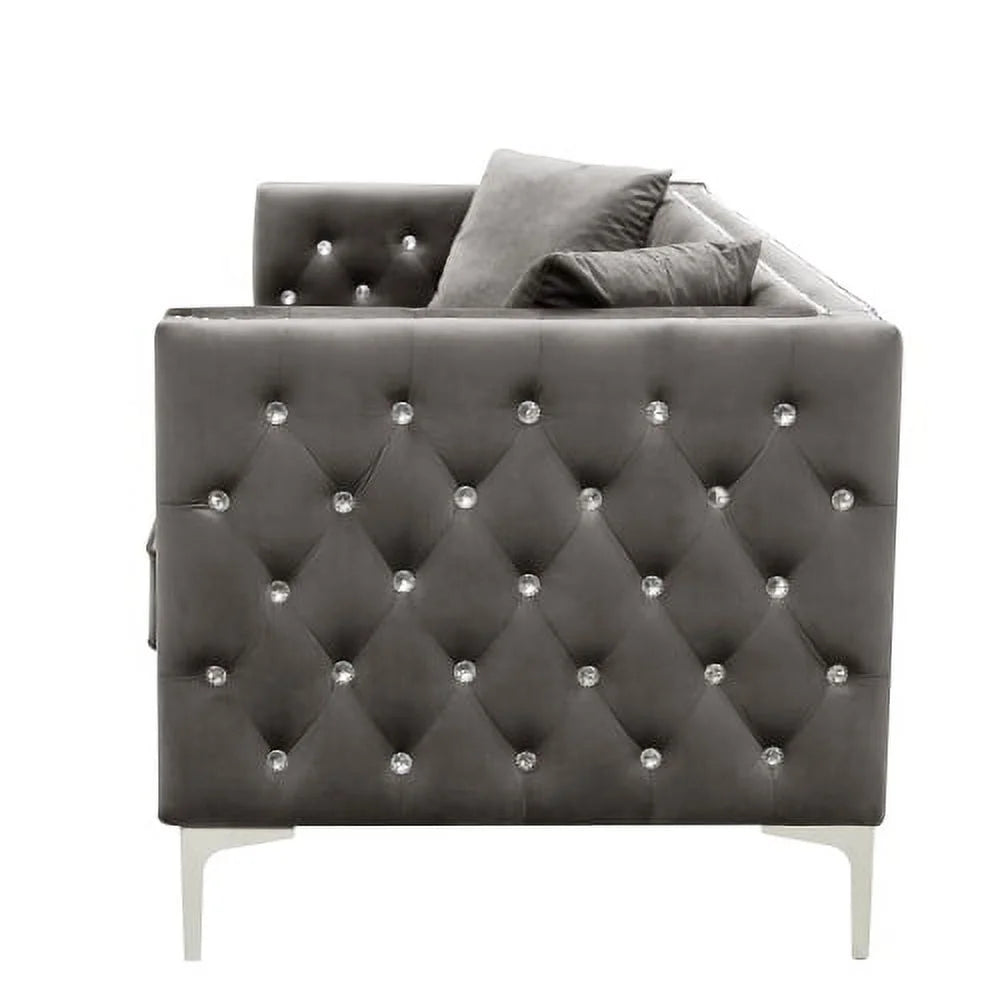Grey Velvet Sofa with 2 Pillows C494787