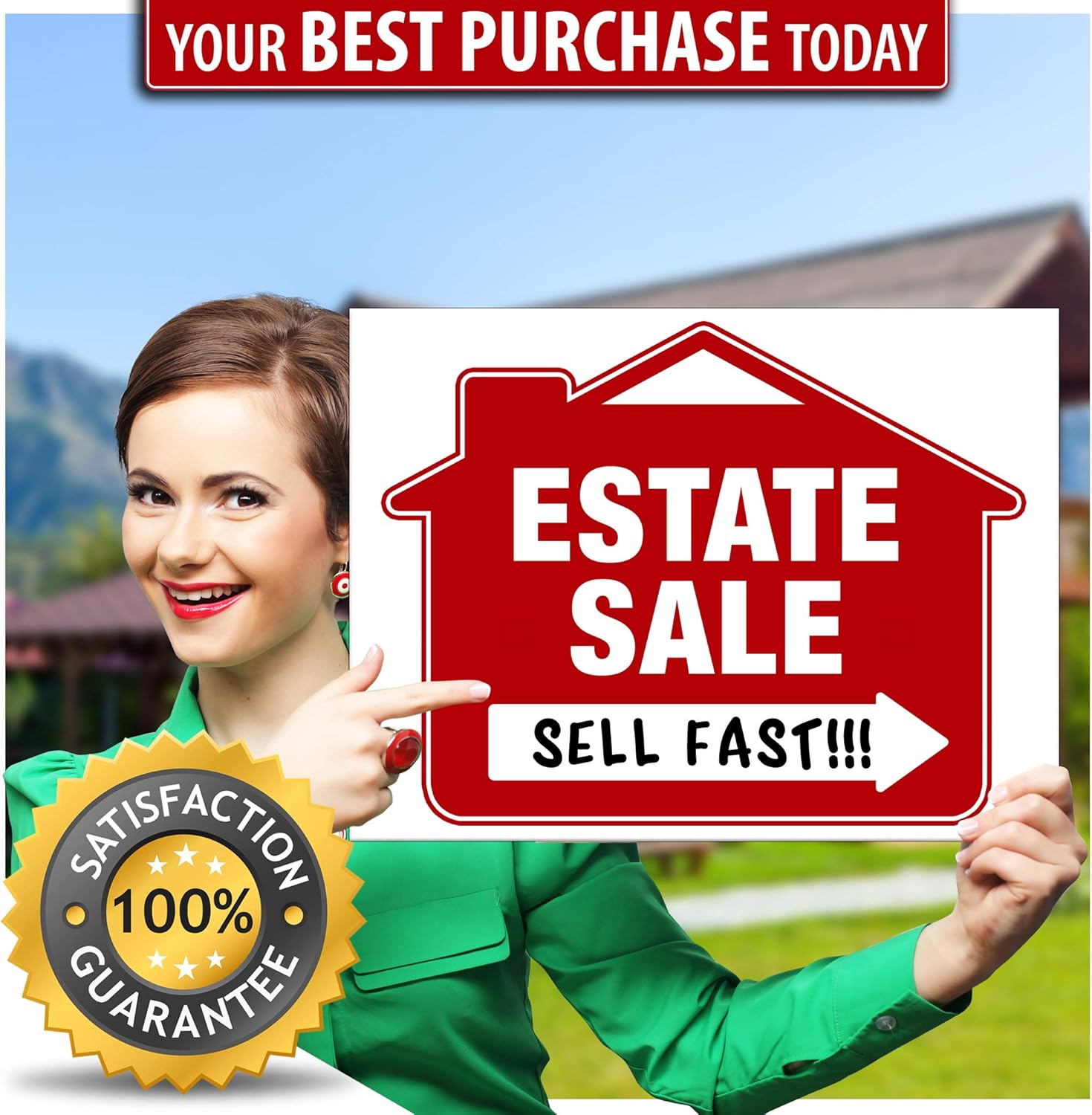 Estate Sale Signs 5 Pack, Double-Sided, Heavy Duty Stakes, Directional Arrows Z522