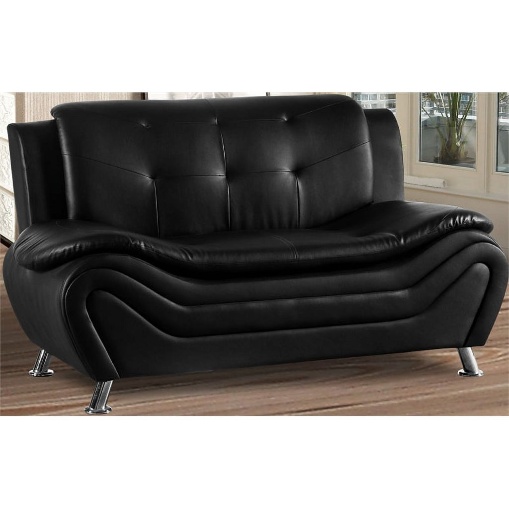 3-Piece Faux Leather Loveseat and 2 Club Chairs Set in Black B124