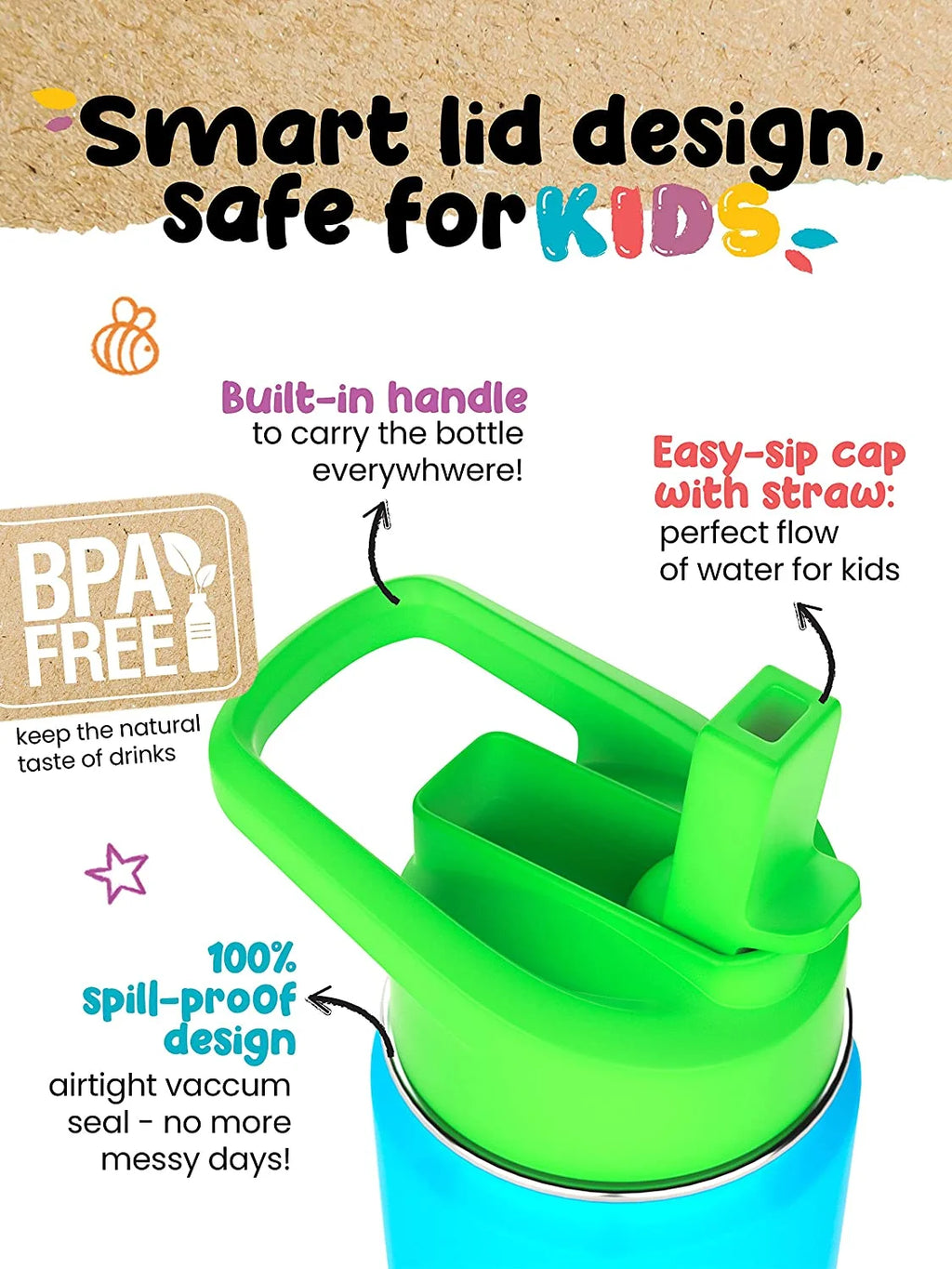 12oz Orange Insulated Double Wall Stainless Steel Kids Water Bottle with Straw T8232