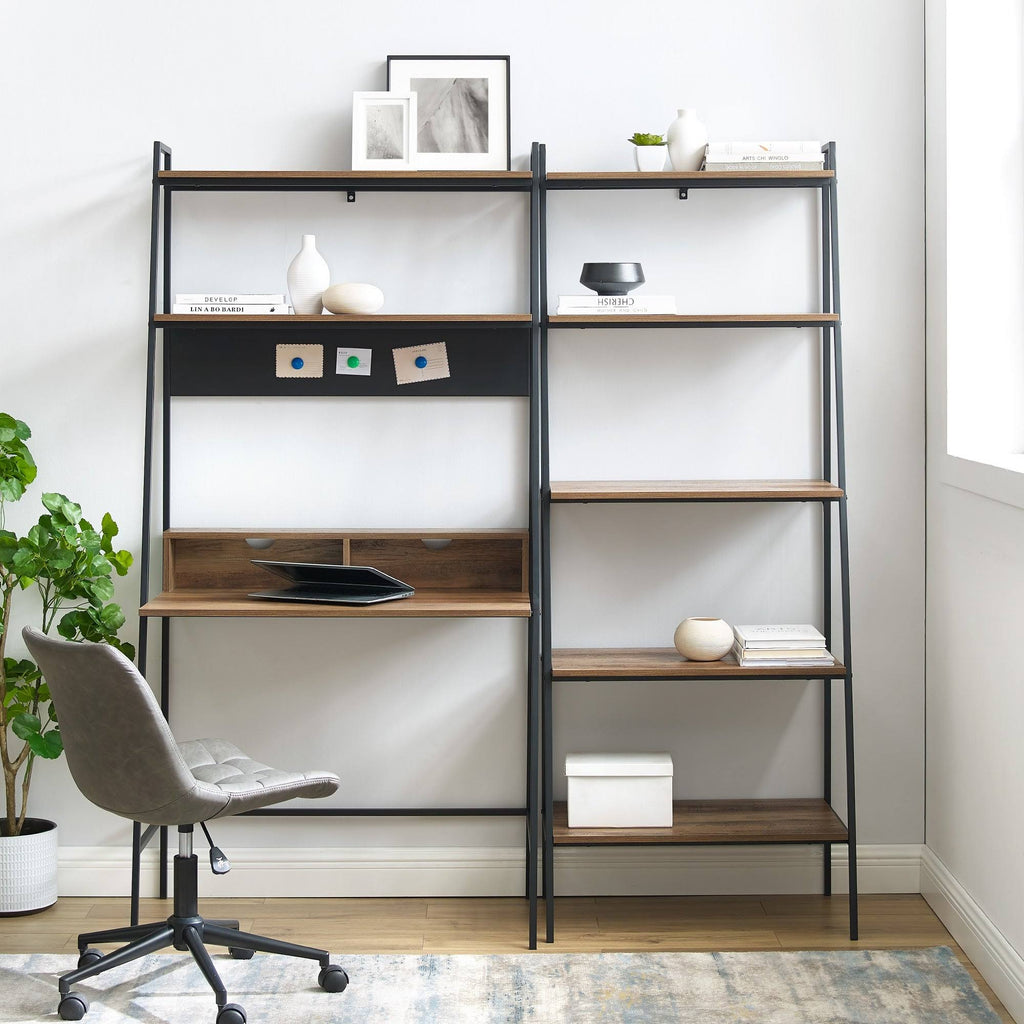 2-Piece Desk and Ladder Shelf Set - Rustic Oak N1091