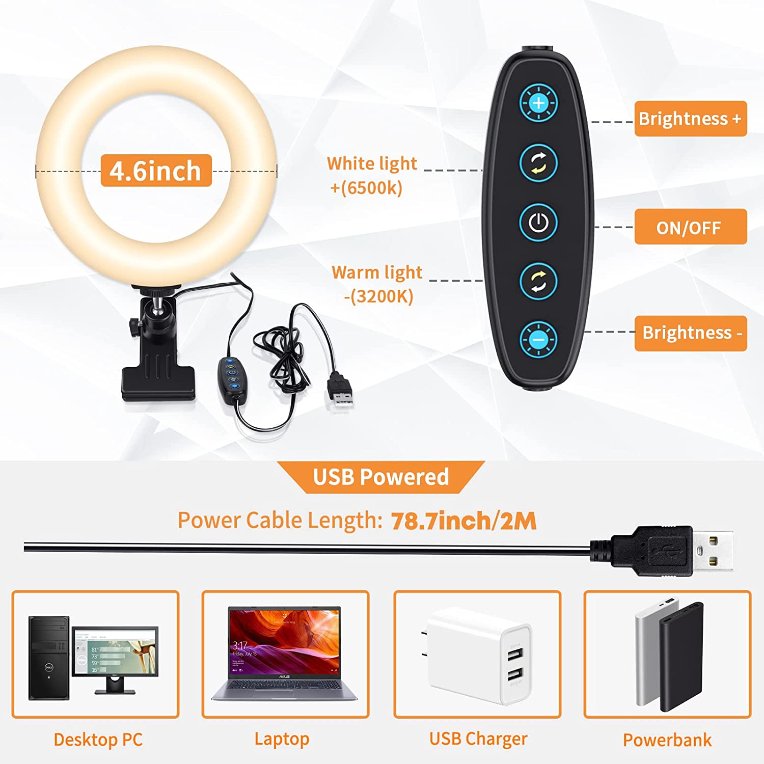 Ring Light Clip on Laptop Monitor with 5 Dimmable Color & 5 Brightness Level R137659