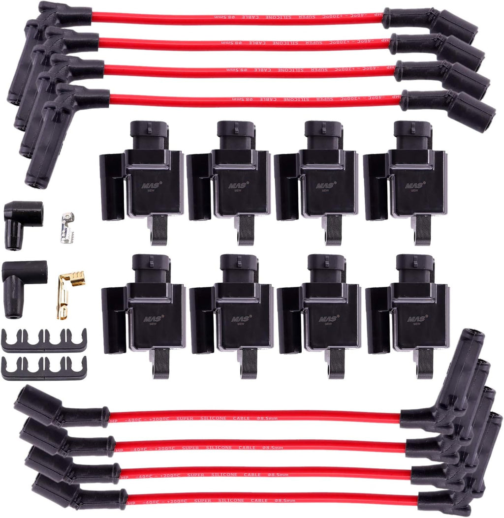 Square Ignition Coil UF271 With Spark Plug Wires (Pack of 8) O5206